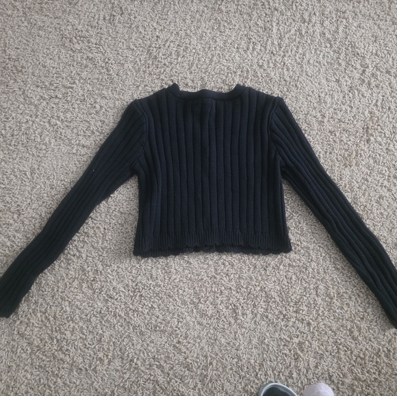 Black Ribbed Button-Up Cardigon - Picture 3 of 3